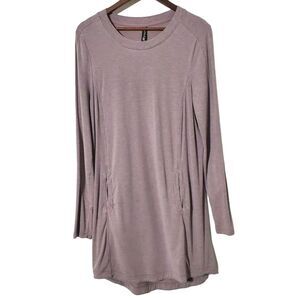 Athleta Balance Dress Size M Tan Long Sleeve Pockets Athleisure Tunic Womens